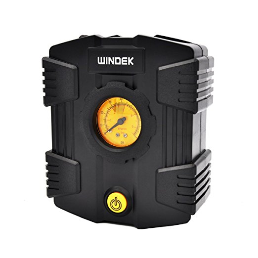 Windek D06B 80PSI 12V Mini Tire Inflator/Air Compressor with Pressure Gauge and Adaptor Set