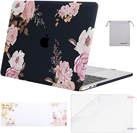 MOSISO Compatible with MacBook Pro 13 inch Case 2019 2018 2017 2016 Release A2159 A1989 A1706 A1708, Plastic Pattern Hard Shell Case&Keyboard Cover Skin&Screen Protector&Storage Bag, Pink Peony