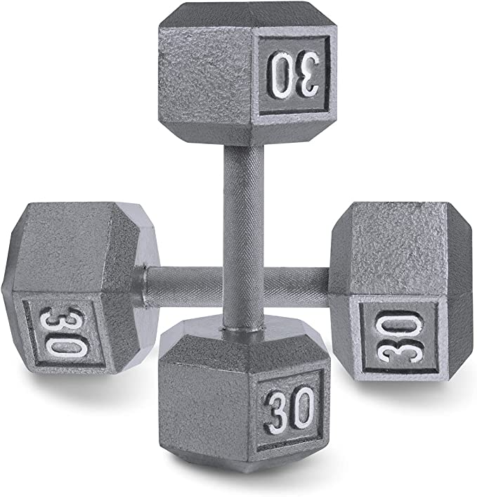 WF Athletic Supply Cast Iron Solid Hexagon Gray Dumbbells, Strength Training Free Weights Set of 2 for Women and Men, Hand Weights Sold by Pairs, from 1 to 120 LBS, Multi-Select Size Options Available