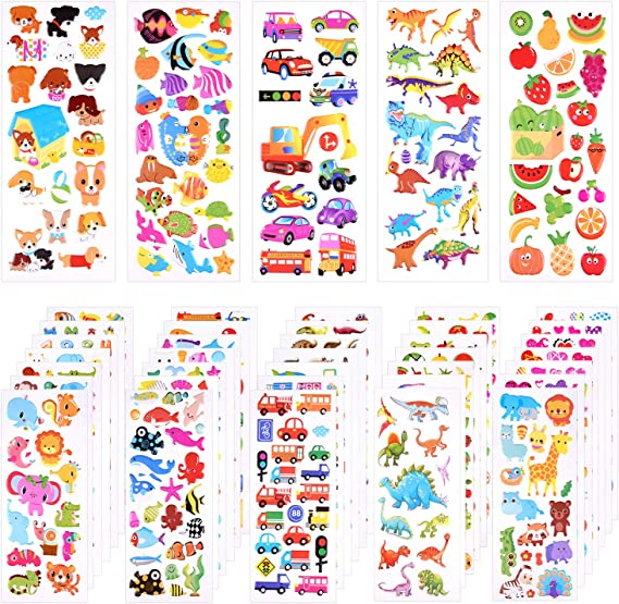 KUUQA 1000 Pcs 3D Stickers for Toddlers Puffy Stickers Random Craft Stickers for Kids Scrapbooking Bullet Journals (40 Sheets)