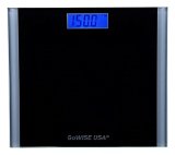 GoWISE USA Electronic Personal Digital Scale w Step-On Techonology and Wide Tempered Glass Platform and LCD Display w Backlight 400LB Capacity BlackSilver