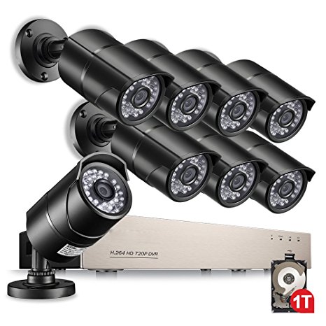 Anlapus 8Cams 720P Security Camera System, 8 CH 720P HD-TVI DVR with 1TB Hard Drive and 8 x 720P 1.0 MP 1280TVL Waterproof Outdoor Indoor CCTV Bullet Cameras with Motion Detection and Night Vision