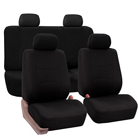 FH-FB051114 Multifunctional Flat Cloth Car Seat Covers, Airbag compatible and Split Bench, Black color