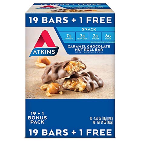 Atkins Snack Caramel Chocolate Nut Roll Pack (19   1 Bonus Bar Total of 20 Bars)