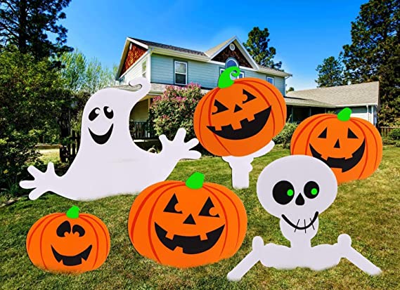 Aobuy Halloween Decorations Outdoor,Cute Pumpkin Ghost Corrugate Yard Signs Outdoor Halloween Yard Decorations,6 Pack (6pack)