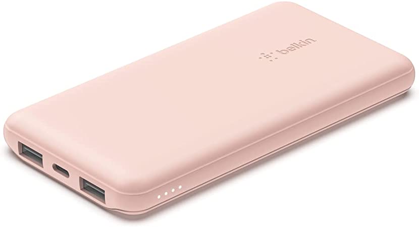 Belkin USB C Portable Charger Power Bank, 10000 mAh with 1 USB C Port and 2 USB A Ports for up to 15W Charging for iPhone 12, 11, XS Pro, Max, Mini, AirPods, iPad, Galaxy S21, Ultra and More - Pink