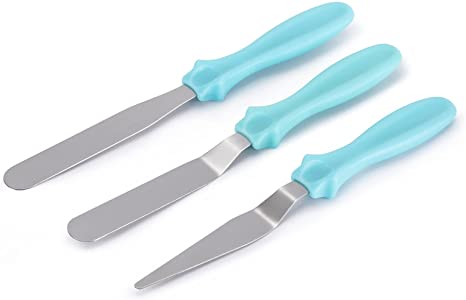 Ailaxq Cake Spatula, Stainless Steel Frosting Shovel, With Tapered, Straight, Curved Cake Decorating Frosting Spatula Set of 3 (blue)