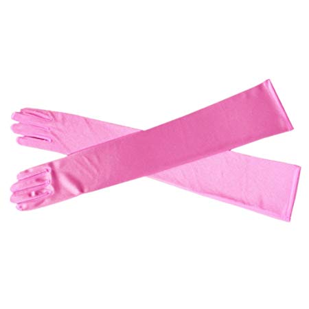 Women's Evening Party 21" Long Satin Finger Gloves (Light Pink)