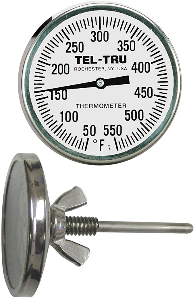 Tel-Tru BQ225 Barbecue Pit Thermometer, 2 inch dial and 2-1/2 inch stem, 50/550 F