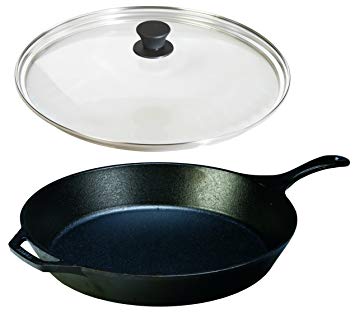 Lodge Seasoned Cast Iron Skillet with Tempered Glass Lid (15 Inch) - Cast Iron Frying Pan with Lid Set