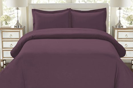 Hotel Luxury 3pc Duvet Cover Set-1500 Thread Count Egyptian Quality Ultra Silky Soft Top Quality Premium Bedding Collection-Queen Size Eggplant