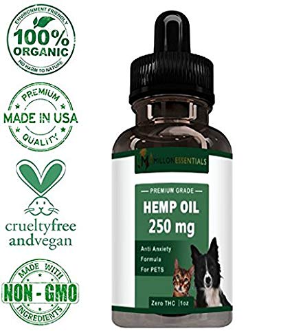 Fine Hemp Oil for Dogs and Cats (250mg) | 100% Organic, Non GMO Oil | Natural Healing for Arthritis, Anxiety, Seizures, Chronic Joint Pain, Inflammation, Heart Health, Skin, Hair, Immune System