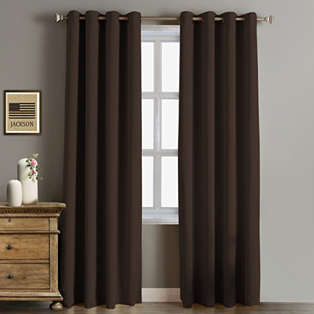 RHF Blackout Thermal Insulated Curtain - Antique Bronze Grommet Top for bedroom or living room, Grommet curtain, 1 panel, 52W by 84L Inches-Chocolate