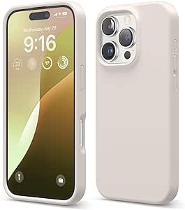 elago Coque Silicone Liquide Premium Compatible avec iPhone 16 Pro Étui, Housse de Protection Intégrale, Antichoc, Étui Mince, Doublure en Microfibre Antirayures (Stone)