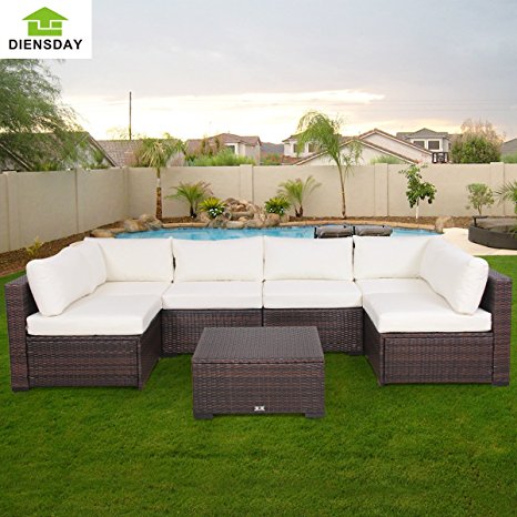 Diensday Patio Conversation Set 7 Piece All-Weather Outdoor Wicker Furniture Sectional Sofa Set Clearance w/ Water Resistant Cushions