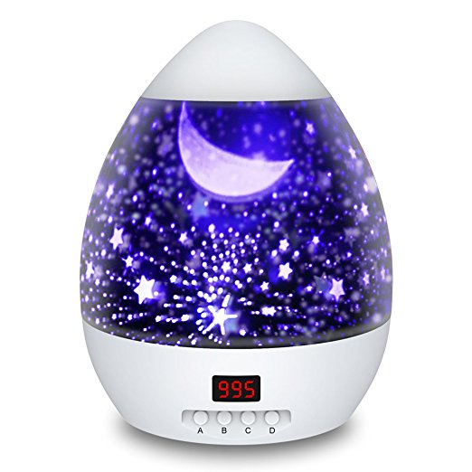 【NEWEST】Star Light Projector LBELL Rotating Baby Night Lighting Lamp with Timer Auto Shut-Off Night Light Star Moon Projection Lamp & Hanging Strap for Baby Kids to Stimulate Imagination and Curiosity (White)