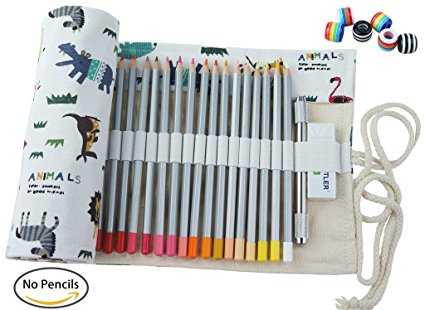 CreooGo Canvas Pencil Wrap, Pencils Roll Pouch Case Hold For 72 Colored Pencils ( PENCILS NOT INCLUDED )-Zoo,72 Holes