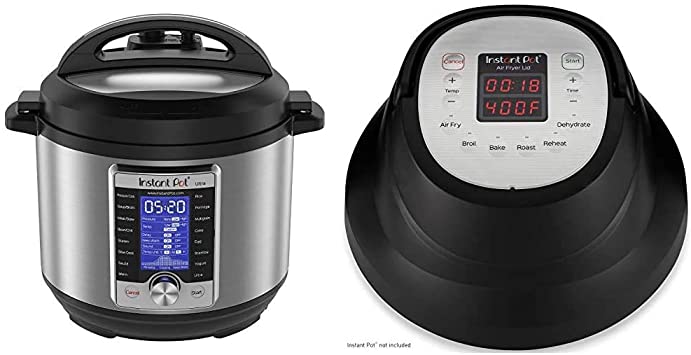 Instant Pot Ultra 10-in-1 Electric Pressure Cooker, Sterilizer, Slow Cooker, Rice Cooker, 6 Quart, 16 One-Touch Programs & Air Fryer Lid 6 in 1, No Pressure Cooking Functionality, 6 Qt, 1500 W