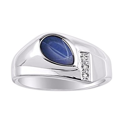Timeless Pear Shape Blue Star Sapphire & Natural Diamond Ring Sterling Silver .925