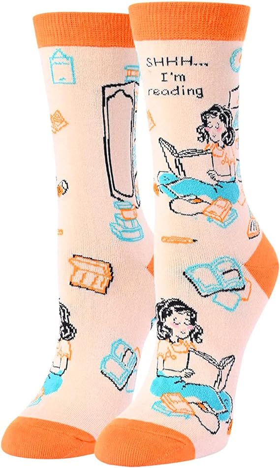 HAPPYPOP Funny Socks Crazy Socks Cool Socks Silly Socks for Women Teen Girls, Book Lovers Gifts for Students Book Gifts Reading Gifts, Book Socks