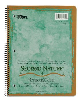 TOPS Second Nature Notebook, 8.5 x 11 Inch, Quadrille Ruled, Recycled, 80 Sheets, Assorted Colors (74112)