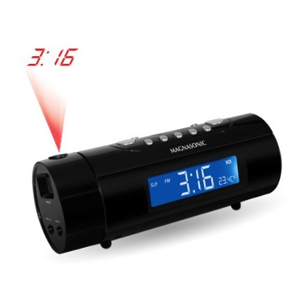 Magnasonic MAG-MM178K AM/FM Projection Clock Radio with Dual Alarm, Auto Time Set/Restore, Motion Activated Snooze, Temperature Display and Battery Backup