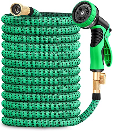 100ft Expandable Garden Hose with 9 Function Nozzle, Lightweight Water Hose with Brass Fittings, Gardening Flexible Yard Hose Pipe for Watering and Washing