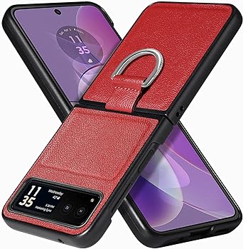 Case for Consumer Cellular Moto Razr 2023,Motorola Razr 2023 Case,PU Leather Wallet with Ring Case for Men Women,Ultra Slim Protector Case for Motorola Razr 2023 -Red