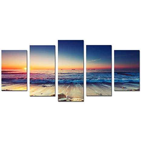 Cao Gen Decor Art-AS40129 5 panels Framed Wall Art Waves Painting on Canvas