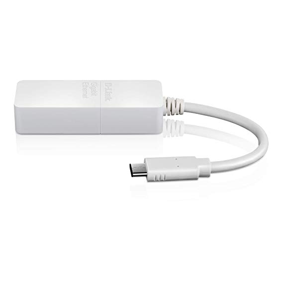 D-Link DUB-E130 USB Type C 3.0 Gigabit Ethernet RJ45 10/100/1000 Mbps Network Card for Windows and MacOS - White
