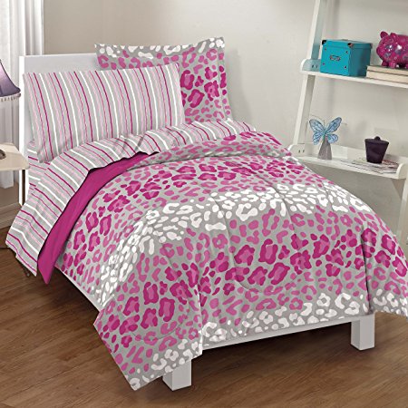 Dream Factory Safari Girl Leopard Ultra Soft Microfiber Comforter Set, Pink, Twin
