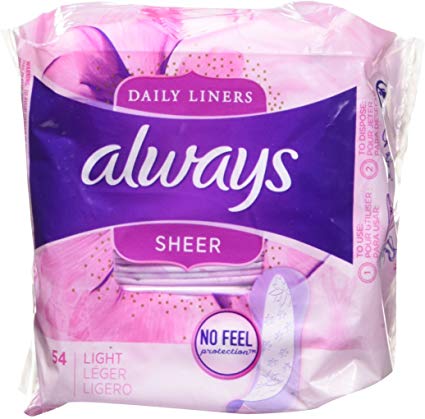Always Sheer Unscented Wrapped Light Daily Liners, 54 Count