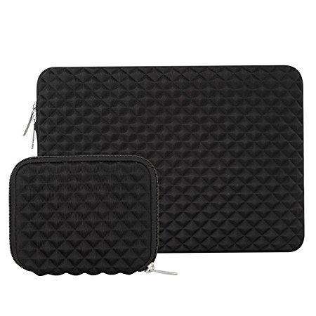 Mosiso Protective Laptop Sleeve for 15 Inch New MacBook Pro with Touch Bar A1707 2017 / 2016, Also Fit 14 Inch Notebook with Small Case, Shock Resistant Diamond Foam Water Repellent Lycra, Black