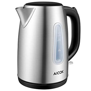 Kettle, Aicok Electric Kettle Fast Boil 1.7 L 2200W Kettle, Brushed Stainless Kettle, Cordless Kettle with Auto Shut-Off and Boil-Dry Protection, Silver [Energy Class A]