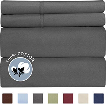 100% Cotton Cal King Sheets Dark Grey (4pc) Silky Smooth, Cooling 400 Thread Count Long Staple Combed Cotton Cal King Sheet Set – 400TC High Thread Count Cal King Sheets - Cal King Bed Sheets