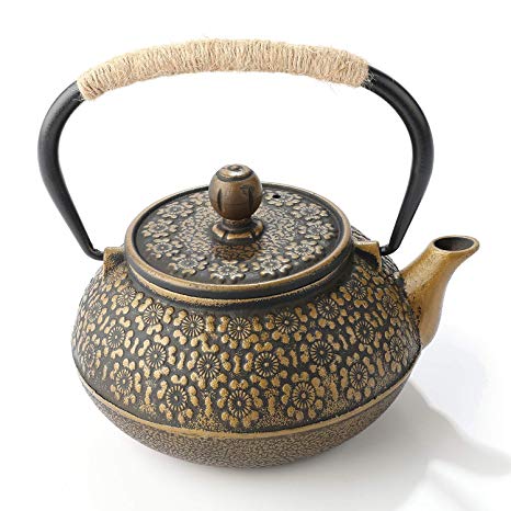 Cast Iron Kettle,Cast Iron Teapot Japanese Style Teapot 32 oz Iron Teapot Black Copper Plating Enamel Craft Teapot 950ml Cast Iron Tea Kettle