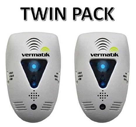 Vermatik 5 In 1 Ultrasonic Indoor Advance Pest Repeller Mouse Rat Spider and Insect Pest Control Plug in Twin Pack As Seen On TV