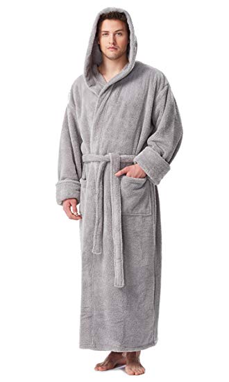 Arus Men's Hooded Fleece Bathrobe Turkish Soft Plush Robe