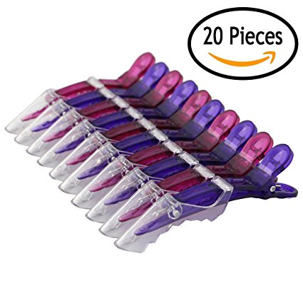 EZGO 20 Pieces Professional Plastic Alligator Hair Clips, Hairdressing Salon Hair Grip Hairpins Chic Styling Claw Hair Barrettes (10 Purple   10 Rose Red)