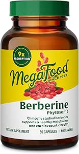 MegaFood Berberine Phytosome - Berberine Supplement 550 mg Per Serving, 1100 mg Daily - 9X Absorption - Supports A Healthy Metabolism & Cholesterol Levels - Vegan - 60 Capsules, 30 Day Supply