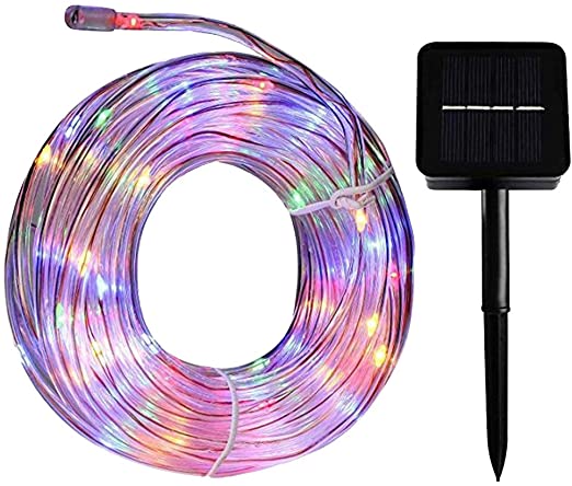Uonlytech 12 Meters 100 LED Colorful Solar Tube Light Color Changing Light Strip Solar Powered Party Garden Patio Rope Lights Decoration Fairy Light