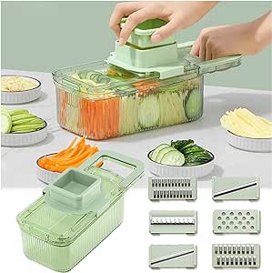 Versatile Multifunctional Grater with Six Cutting Tools, Round Vegetable Chopper. Comes with a Container, Useful Food Chopper, Efficient Vegetable Chopper with Container (A)