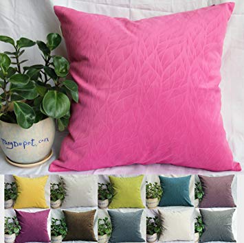 TangDepot Solid Velvet Decorative Pillow Covers/Euro Pillow shams, Super Soft Velour, Micro embossed Leaf texture and shape, 10 sizes & 11 colors options, Blue, Blue Black, Charcoal Black, Coffee, Hot Pink, Light Green, Light Purples, Silver Gray, White, Wine, Yellow, 12" x 12", 12" x 18", 12" x 20", 14" x 14", 16" x 16", 18" x 18", 20" x 20", 22" x 22", 24" x 24" and 26" x 26" - (14"x14", Hot Pink)