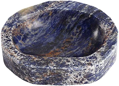 JIC Gem Blue Sodalite Stone Bowl Healing Crystal Storage Bowl Home Office Decor Use as Jewelry Holder, Soap Dish, Ashtray