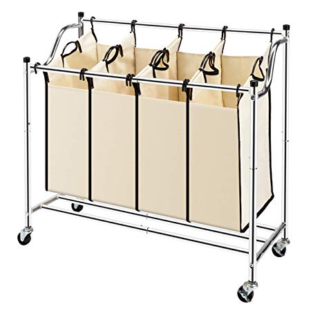 Boylymia 4 Bag Laundry Sorter Cart, Laundry Hamper Sorter with Heavy Duty Rolling Wheels for Clothes Storage
