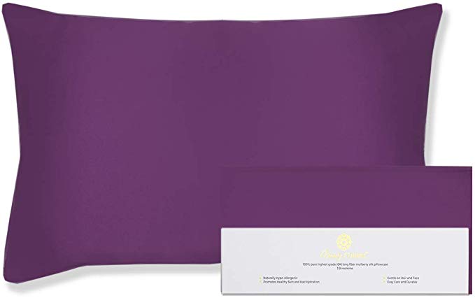 Beauty of Orient - 100% Pure Mulberry Silk Pillowcase for Hair and Skin, 19 Momme Both Sides, Hidden Zipper - Natural Hypoallergenic Silk Pillow Case (1pc Queen - 20" x 30", Purple Passion)