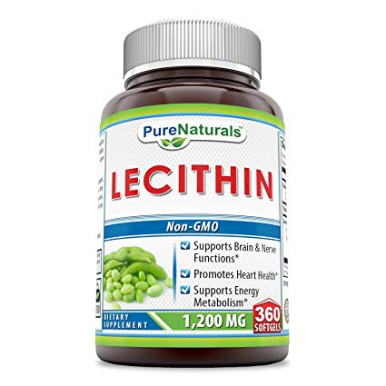 Pure Naturals Lecithin Dietary Supplement, 1200 mg Softgels per Bottle * Supports Brain & Nerve Functions* Promotes Heart Health* Supports Energy Metabolism* GMO Free (360 Count)