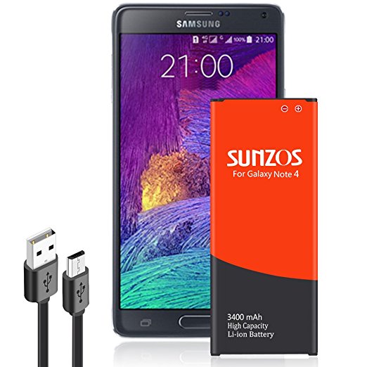 Galaxy Note 4 Battery, SUNZOS 3400mAh Li-ion Replacement Battery for Samsung Galaxy Note 4 N910, N910U LTE, N910V ( Verizon ), N910T ( T-Mobile ), N910A ( AT&T ), N910P ( Sprint ) [3 Years Warranty]