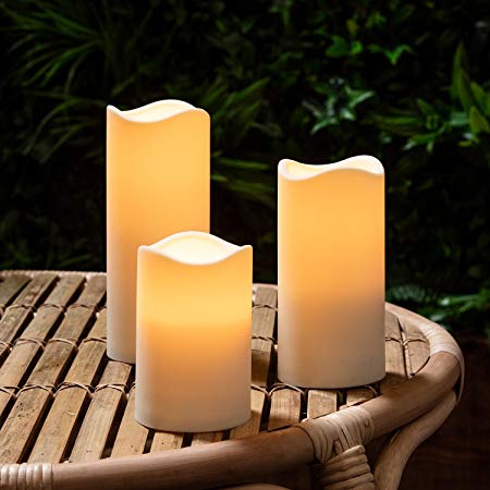 Lights4fun Set of 3 Outdoor Battery Operated LED Candles with 6 Hour Timer by