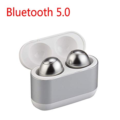 Mini Bluetooth Earbuds, Hulorry Smallest Wireless Invisible Headphones with Long Playtime, Stereo Bass Sound Noise Cancellation, Car Headset with Mic for iPhone and Android Smart Phones (Silver)